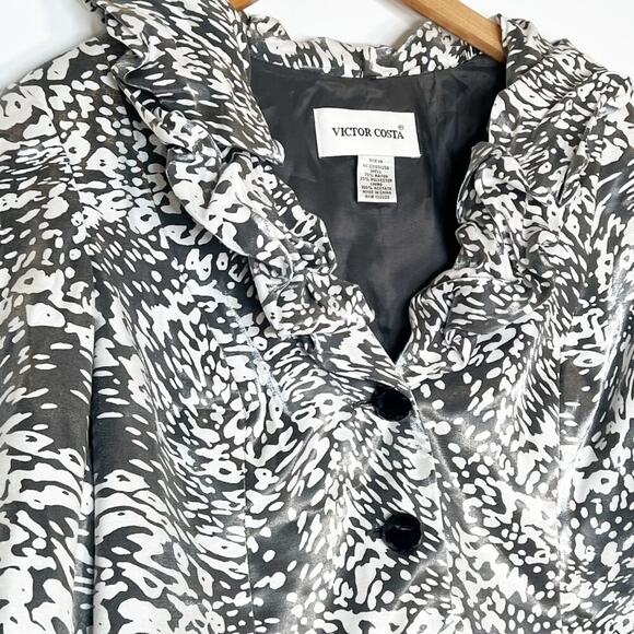 Victor Costa Silver Metallic Sheen Print Ruffled Suit Jacket - Picture 3 of 13